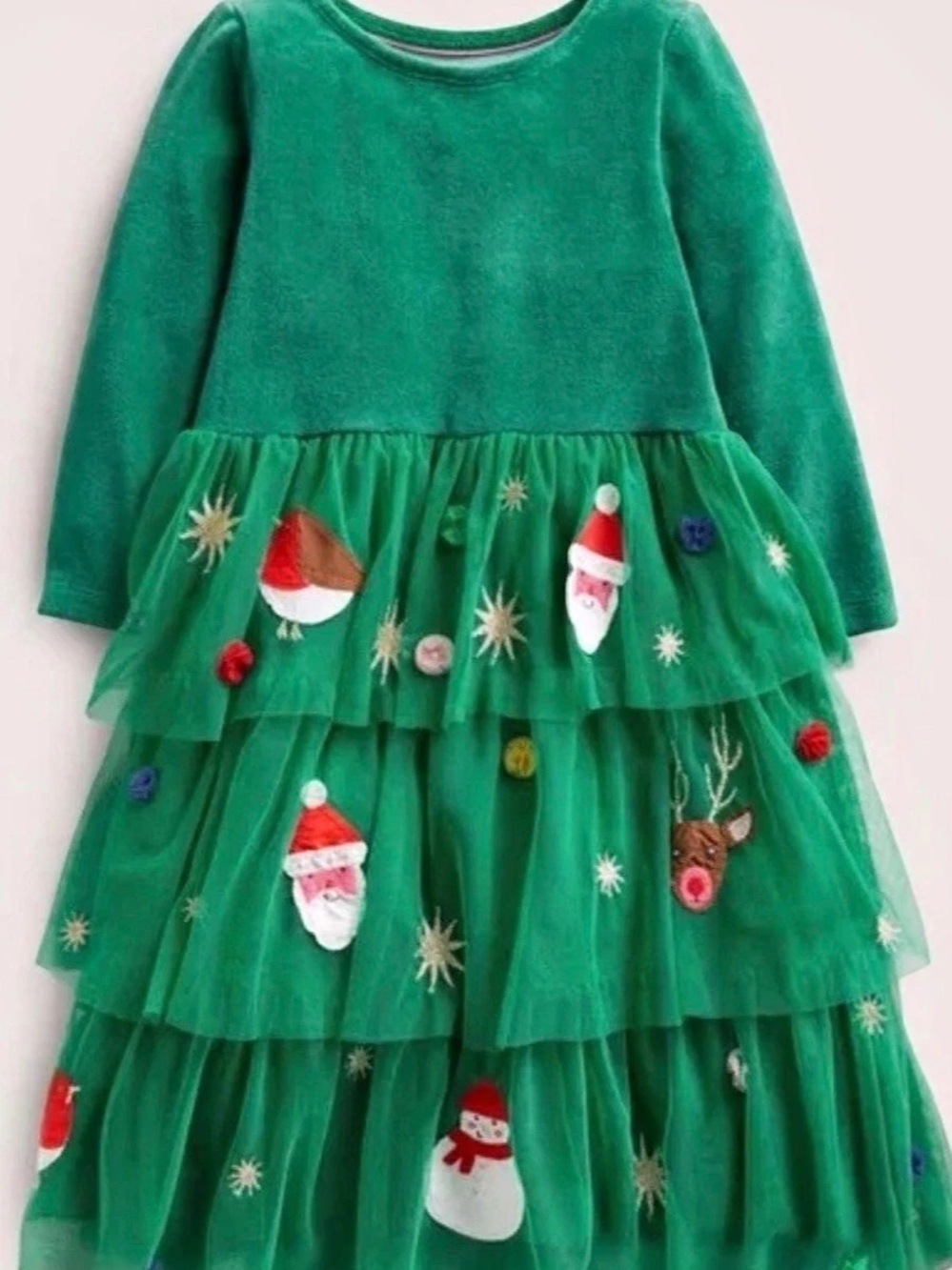 Mini Boden Green Tiered Tulle Christmas Party Dress Girls 9-10Y
